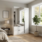 Mulheim 3 Door White Glass Wardrobe with Drawers and Mirror