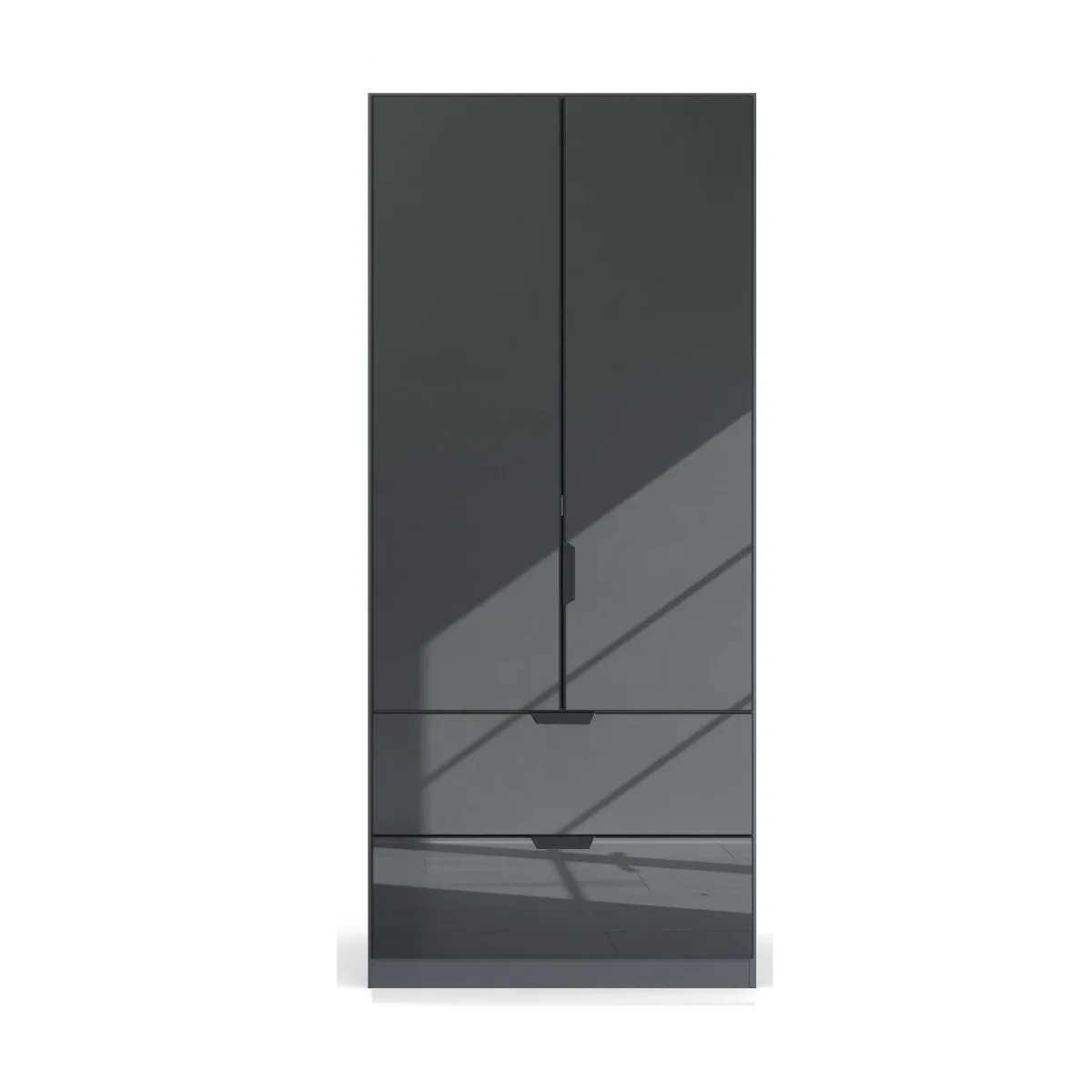 Mulheim 2 Door Basalt Glass Wardrobe with Drawers and Mirror - Pendle Village Furniture