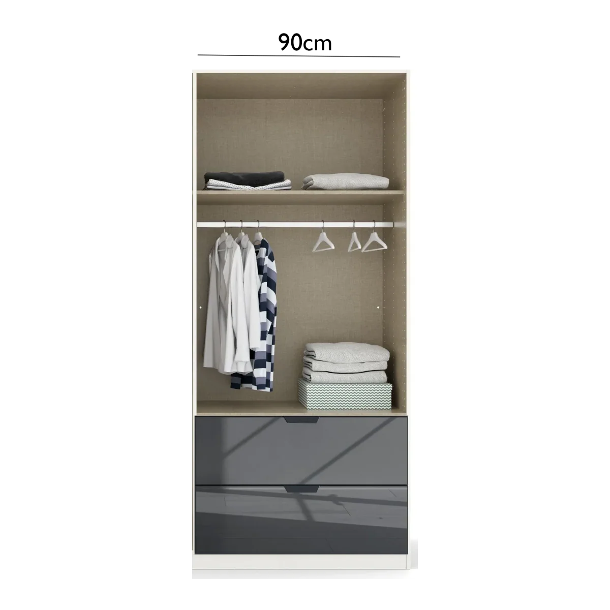 Mulheim 2 Door Basalt Glass Wardrobe with Drawers and Mirror - Pendle Village Furniture