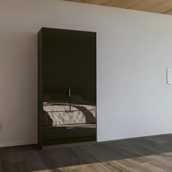 Mulheim 2 Door Basalt Glass Wardrobe with Drawers and Mirror - Pendle Village Furniture