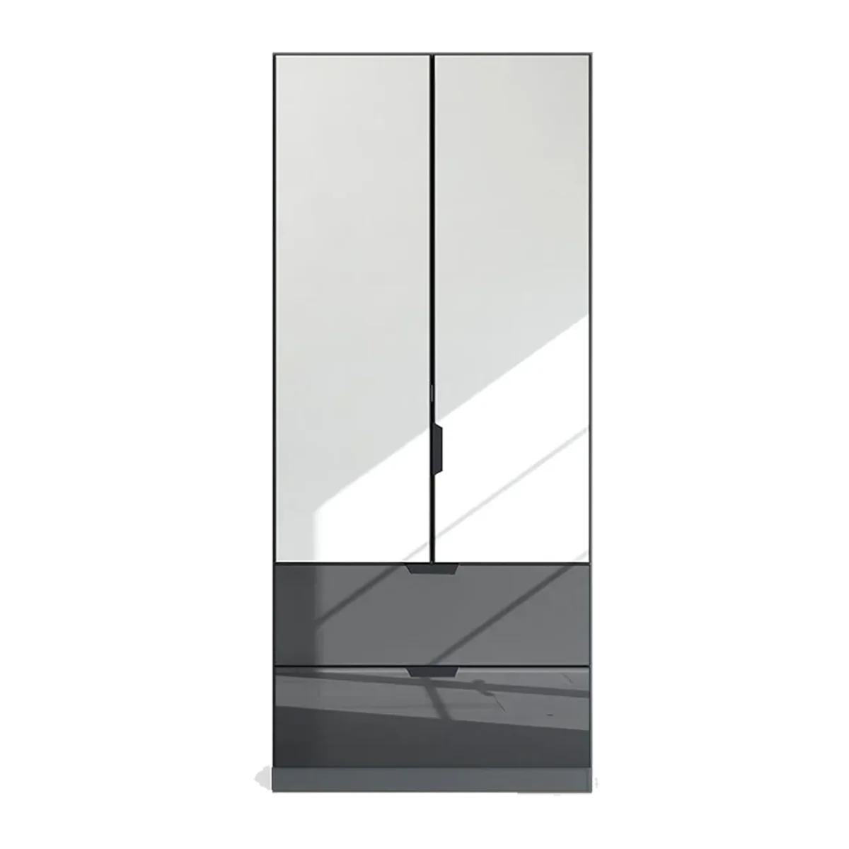Mulheim 2 Door Basalt Glass Wardrobe with Drawers and Mirror - Pendle Village Furniture