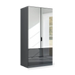 Mulheim 2 Door Basalt Glass Wardrobe with Drawers and Mirror - Pendle Village Furniture