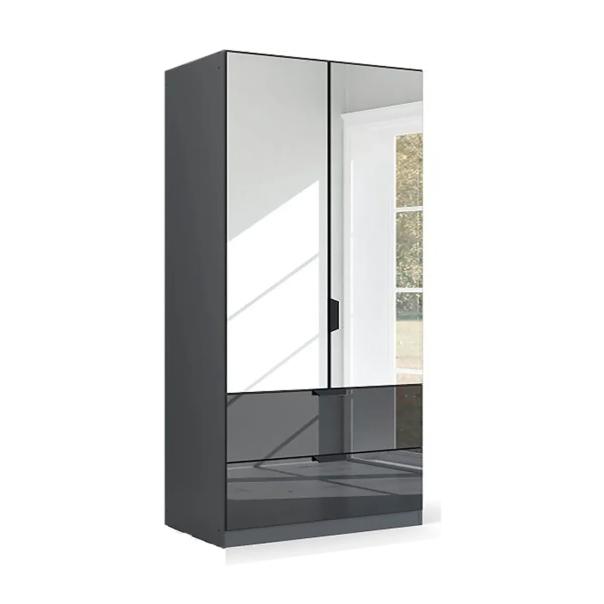 Mulheim 2 Door Basalt Glass Wardrobe with Drawers and Mirror - Pendle Village Furniture