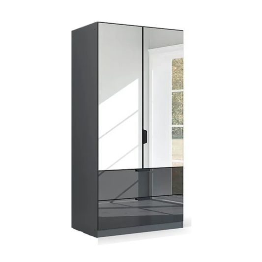 Mulheim 2 Door Basalt Glass Wardrobe with Drawers and Mirror - Pendle Village Furniture