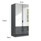 Mulheim 2 Door Basalt Glass Wardrobe with Drawers and Mirror - Pendle Village Furniture