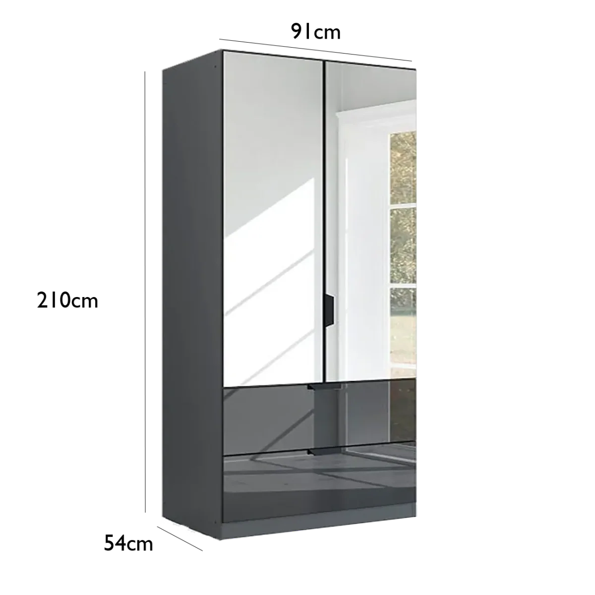 Mulheim 2 Door Basalt Glass Wardrobe with Drawers and Mirror - Pendle Village Furniture