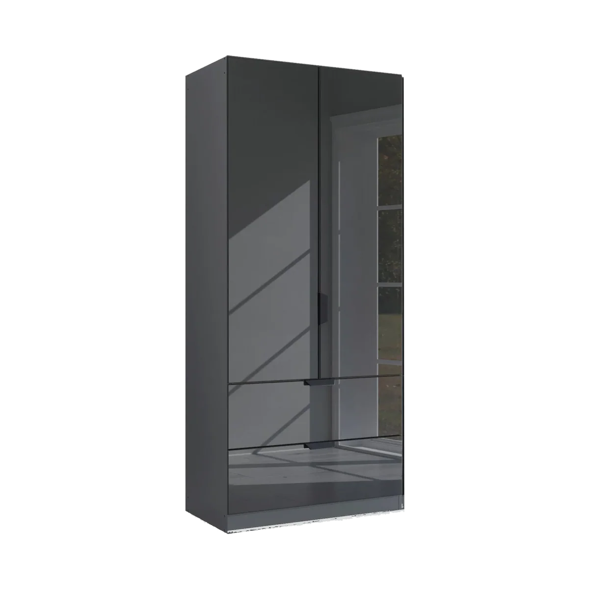 Mulheim 2 Door Basalt Glass Wardrobe with Drawers and Mirror - Pendle Village Furniture