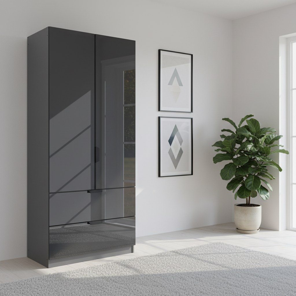 Rauch Modern Mulheim 2 Door Basalt Glass Wardrobe with Drawers 