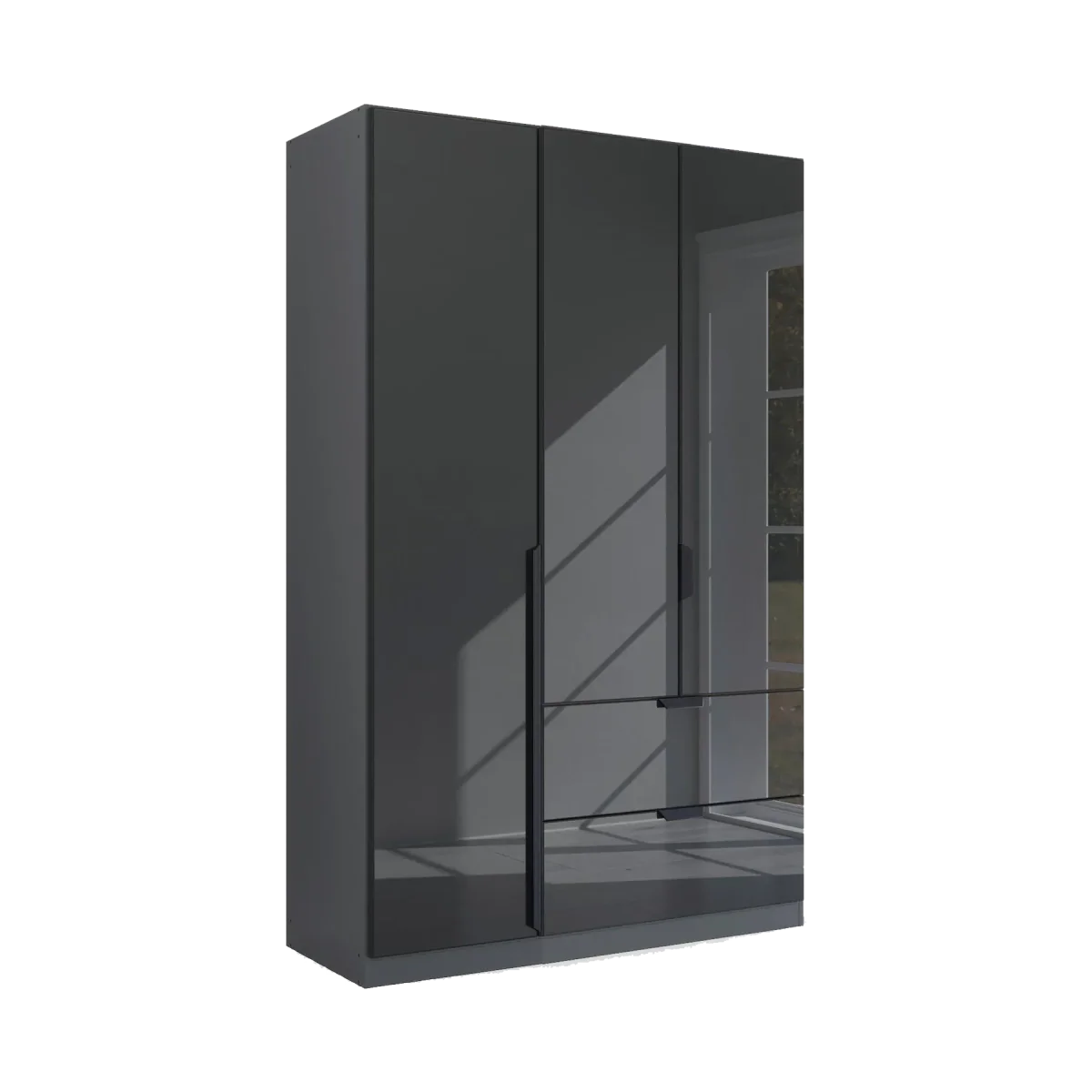 Mulheim 3 Door Basalt Glass Wardrobe with Drawers and Mirror - Pendle Village Furniture