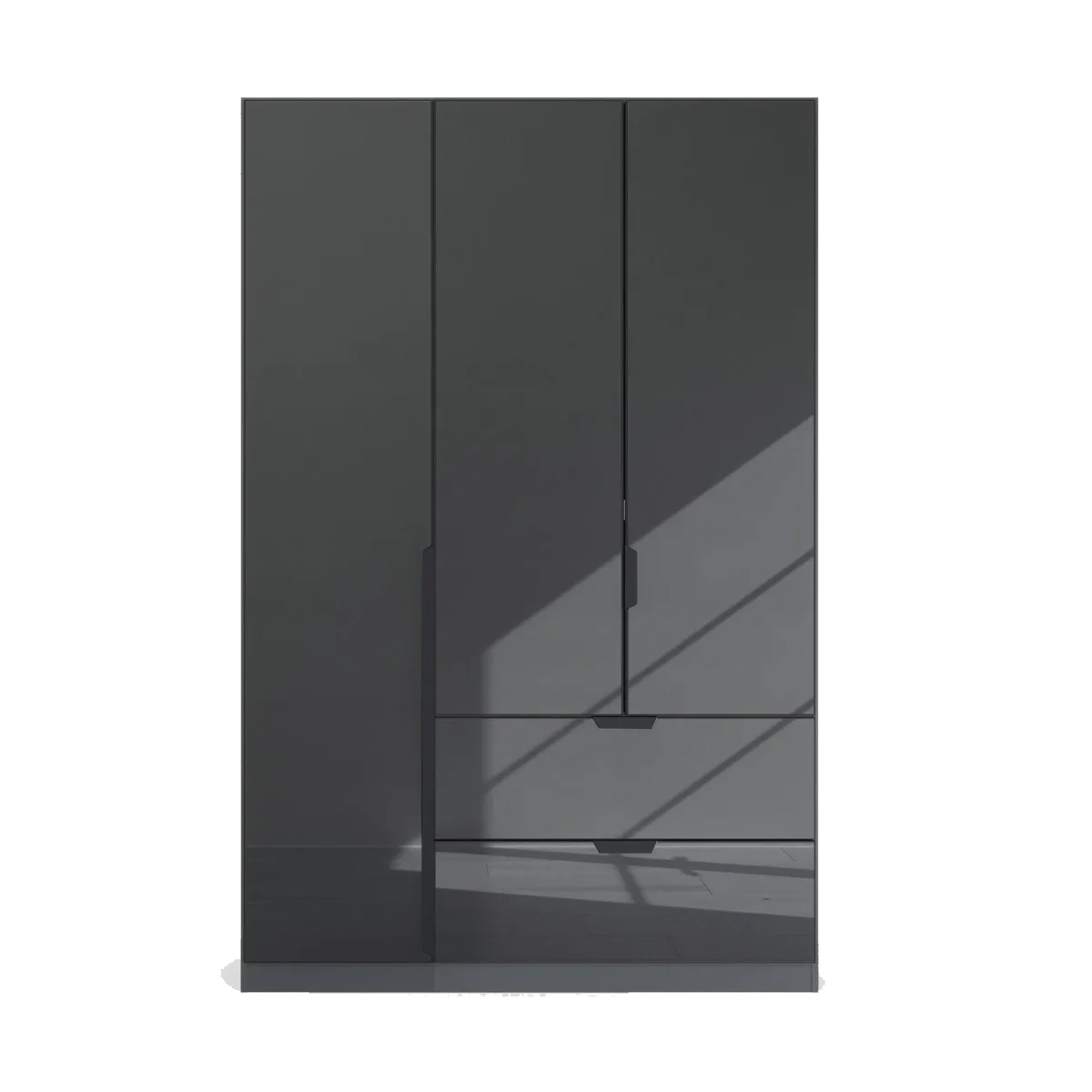 Mulheim 3 Door Basalt Glass Wardrobe with Drawers and Mirror - Pendle Village Furniture
