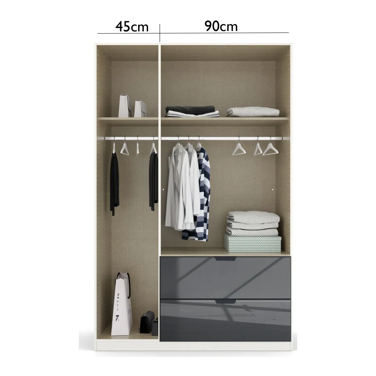 Mulheim 3 Door Basalt Glass Wardrobe with Drawers and Mirror - Pendle Village Furniture