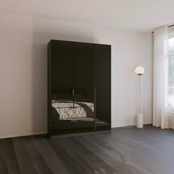 Mulheim 3 Door Basalt Glass Wardrobe with Drawers and Mirror - Pendle Village Furniture