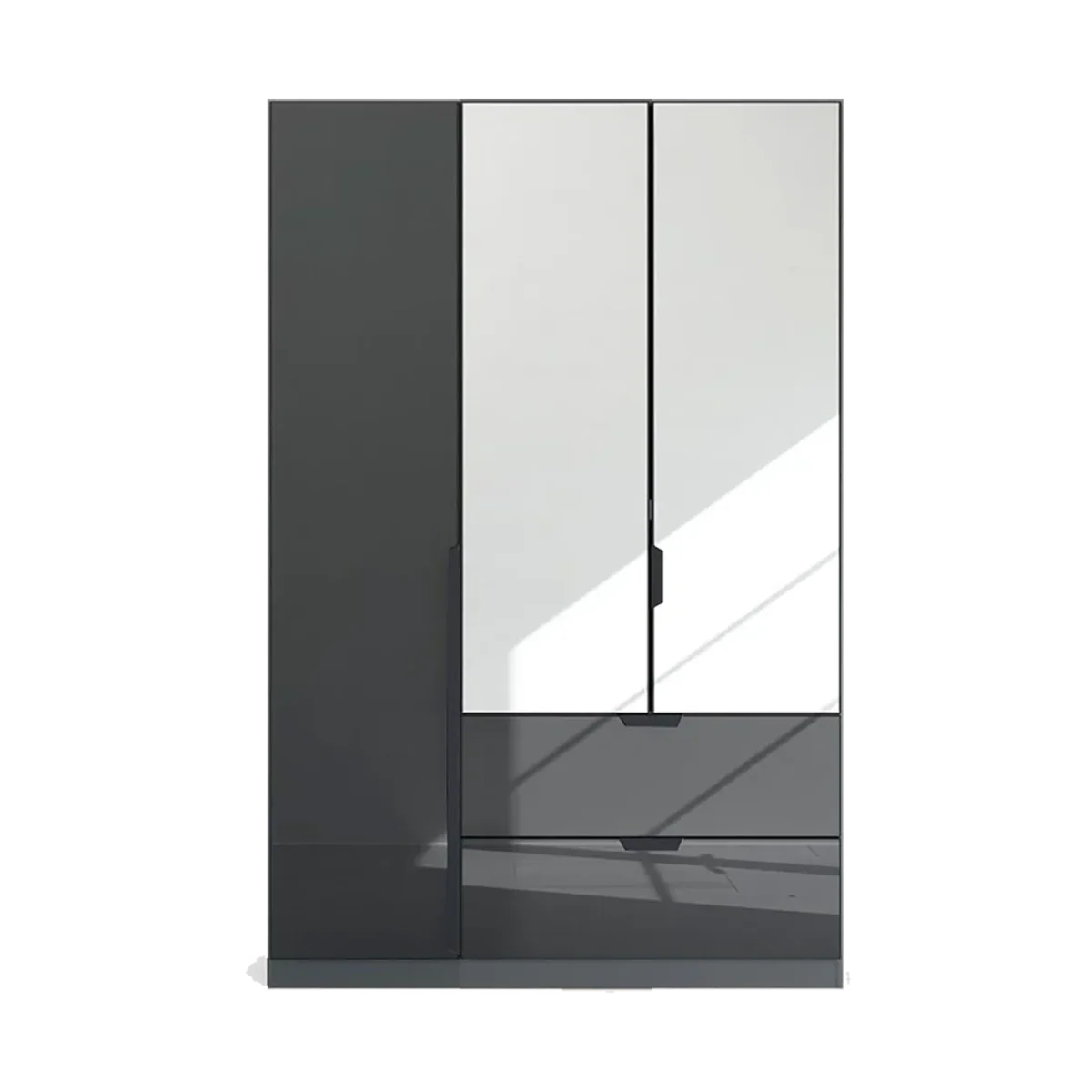 Mulheim 3 Door Basalt Glass Wardrobe with Drawers and Mirror - Pendle Village Furniture
