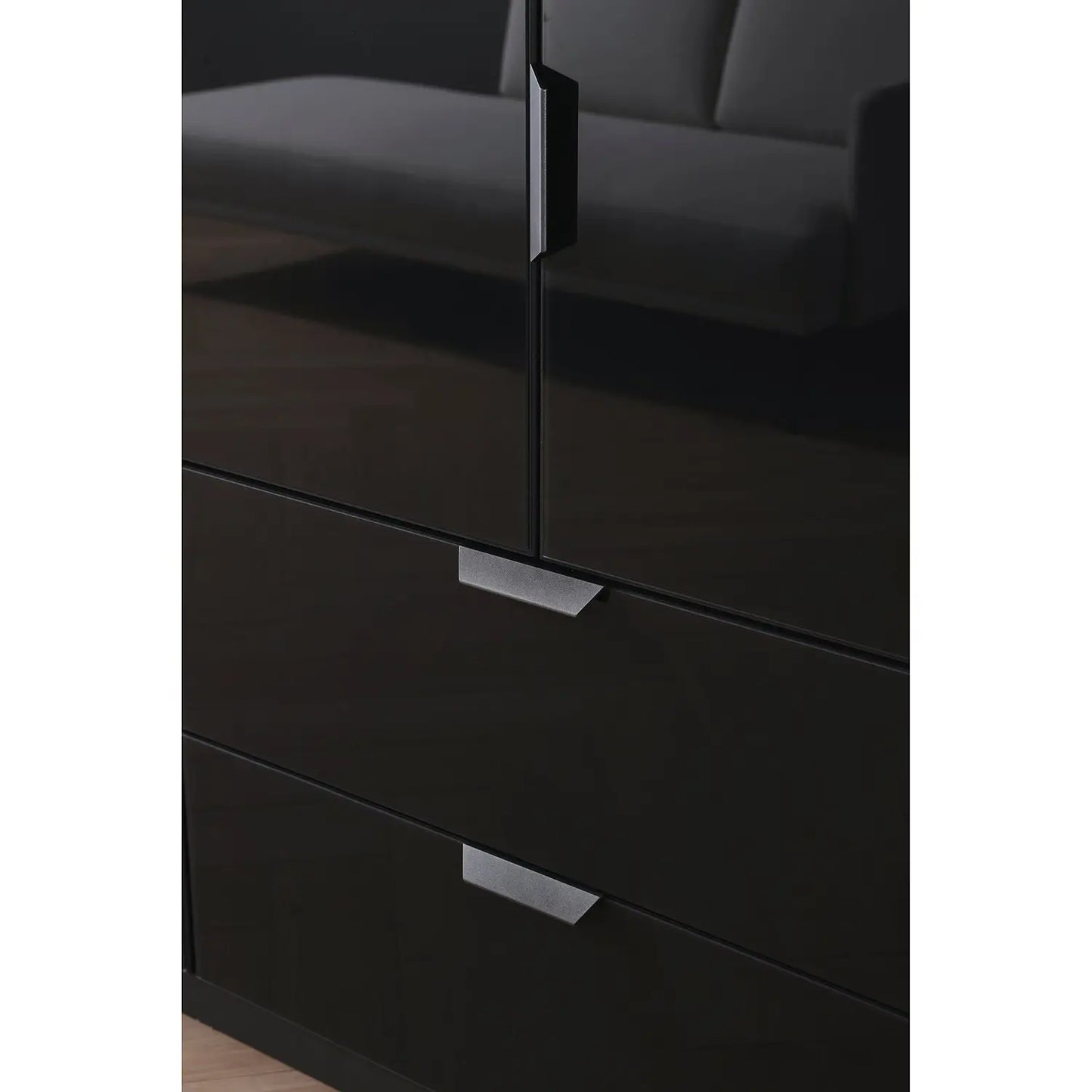 Mulheim 4 Door Basalt Glass Wardrobe with Drawers and Mirror - Pendle Village Furniture