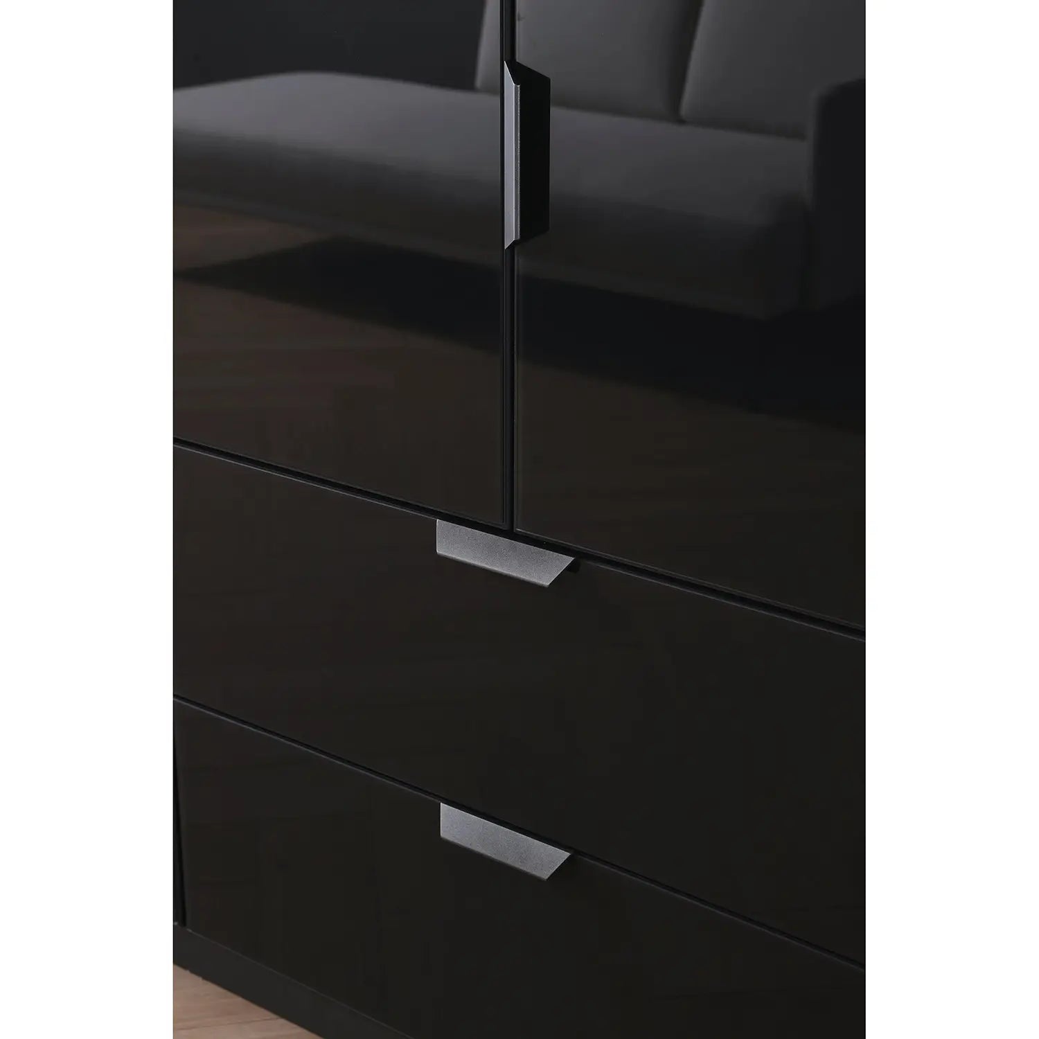 Mulheim 4 Door Basalt Glass Wardrobe with Drawers and Mirror - Pendle Village Furniture