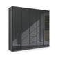 Mulheim 5 Door Basalt Glass Wardrobe with Mirror and Drawers - Pendle Village Furniture