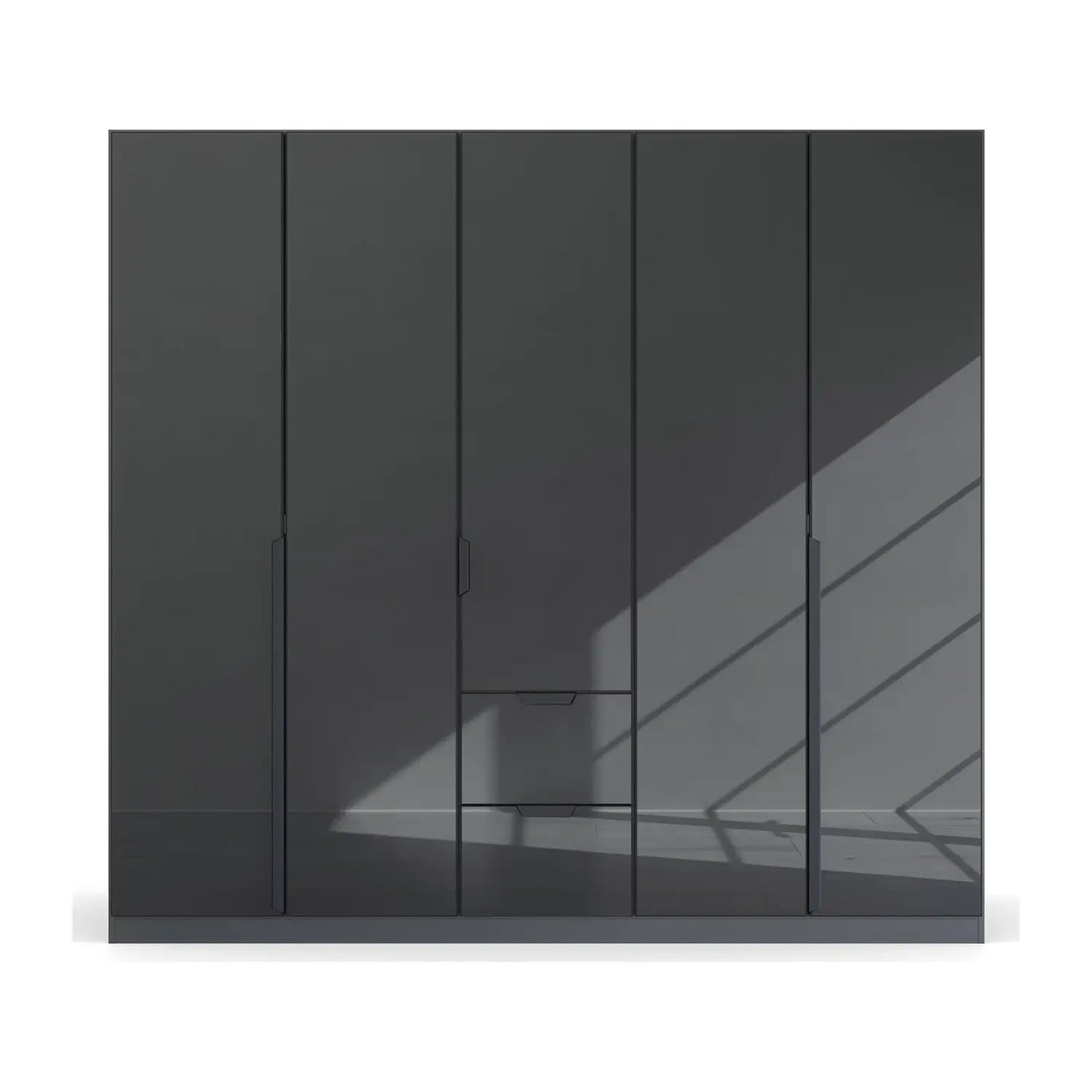 Mulheim 5 Door Basalt Glass Wardrobe with Mirror and Drawers - Pendle Village Furniture