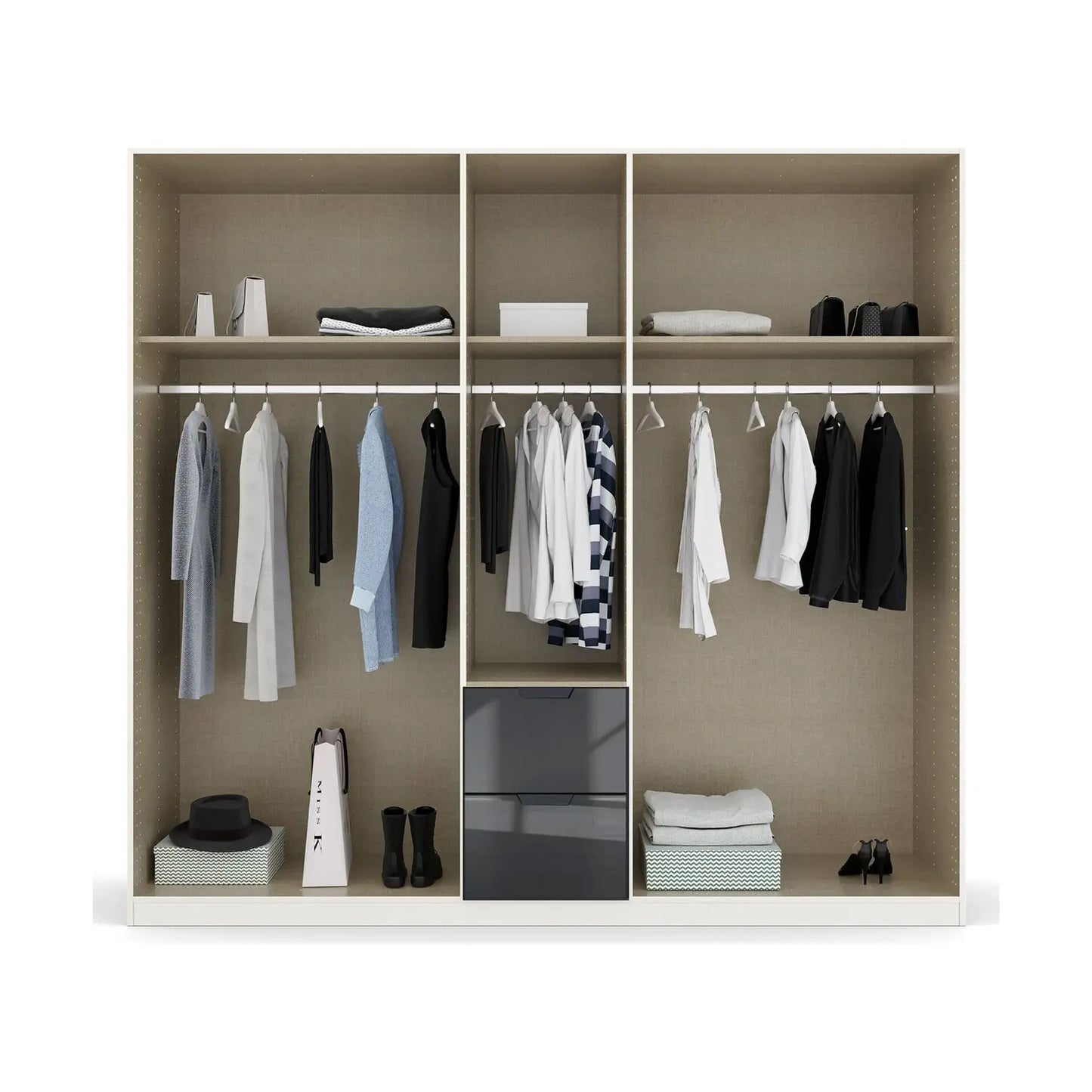Mulheim 5 Door Basalt Glass Wardrobe with Mirror and Drawers - Pendle Village Furniture