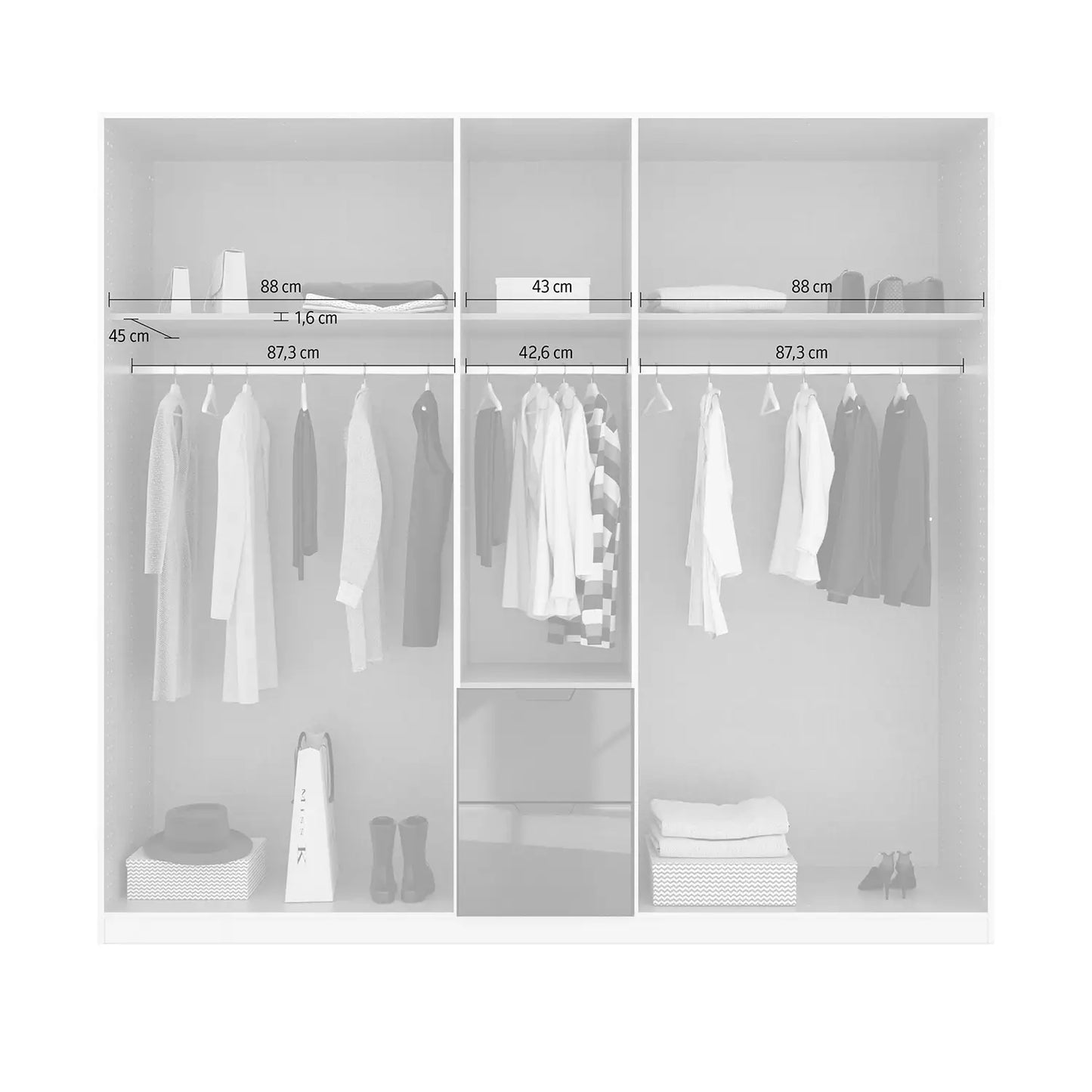 Mulheim 5 Door Basalt Glass Wardrobe with Mirror and Drawers - Pendle Village Furniture