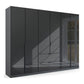 Mulheim 6 Door Basalt Glass Wardrobe with Mirror and Drawers - Pendle Village Furniture