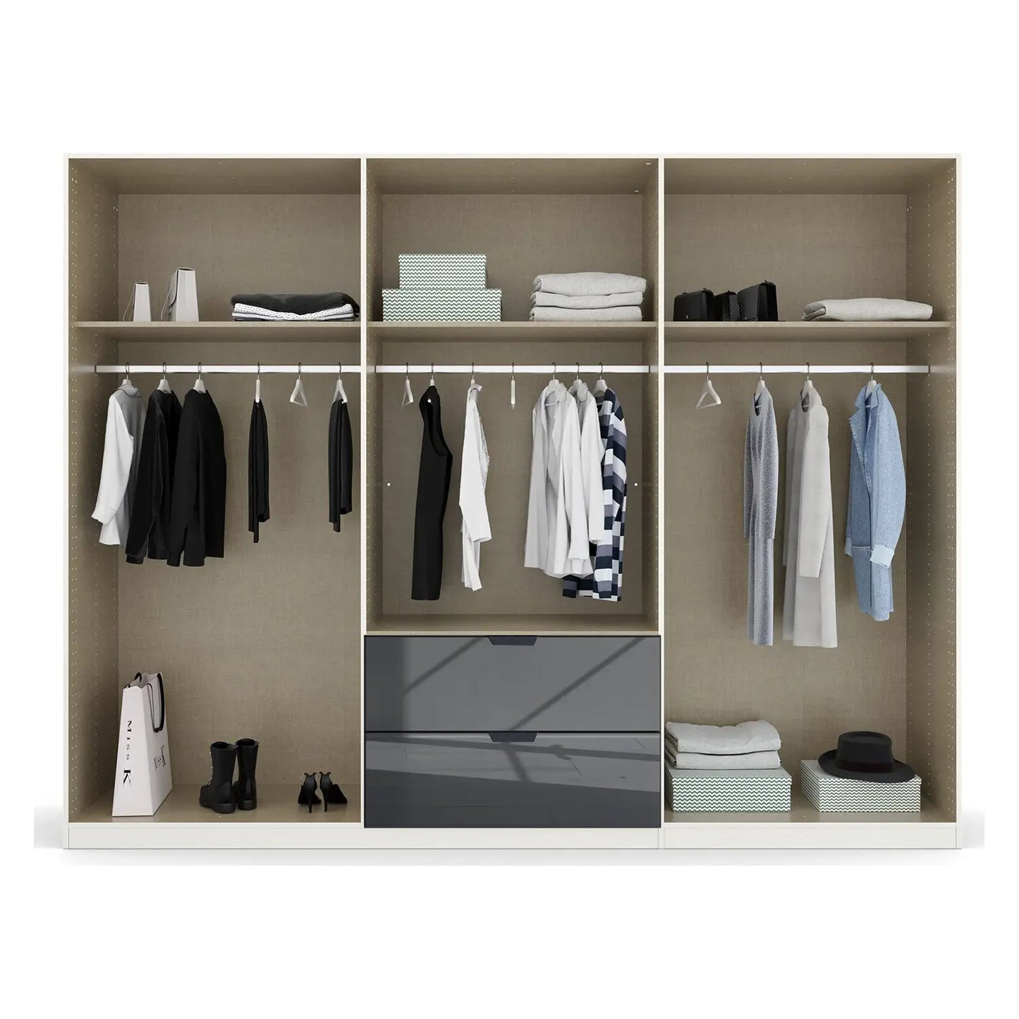 Mulheim 6 Door Basalt Glass Wardrobe with Mirror and Drawers - Pendle Village Furniture