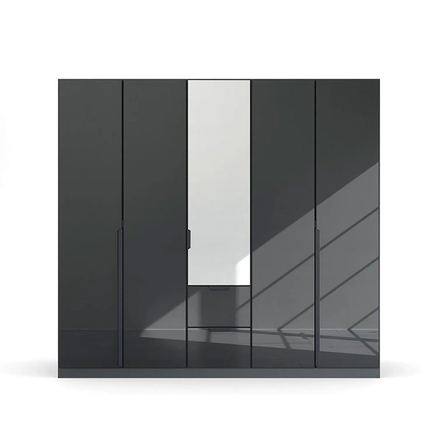 Mulheim 5 Door Basalt Glass Wardrobe with Mirror and Drawers - Pendle Village Furniture