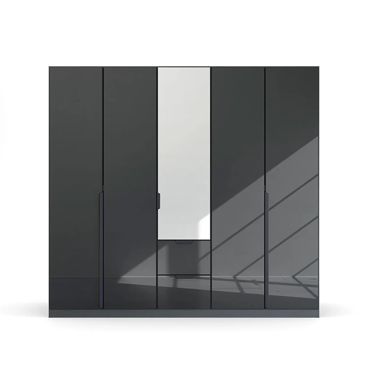 Mulheim 5 Door Basalt Glass Wardrobe with Mirror and Drawers - Pendle Village Furniture