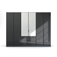Mulheim 6 Door Basalt Glass Wardrobe with Mirror and Drawers - Pendle Village Furniture