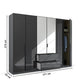 Mulheim 6 Door Basalt Glass Wardrobe with Mirror and Drawers - Pendle Village Furniture