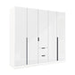 Mulheim 5 Door White Glass Wardrobe with Mirror and Drawers