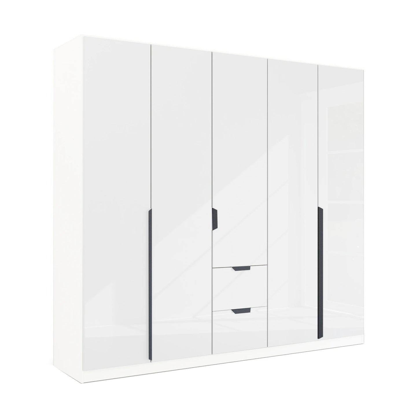 Mulheim 5 Door White Glass Wardrobe with Mirror and Drawers