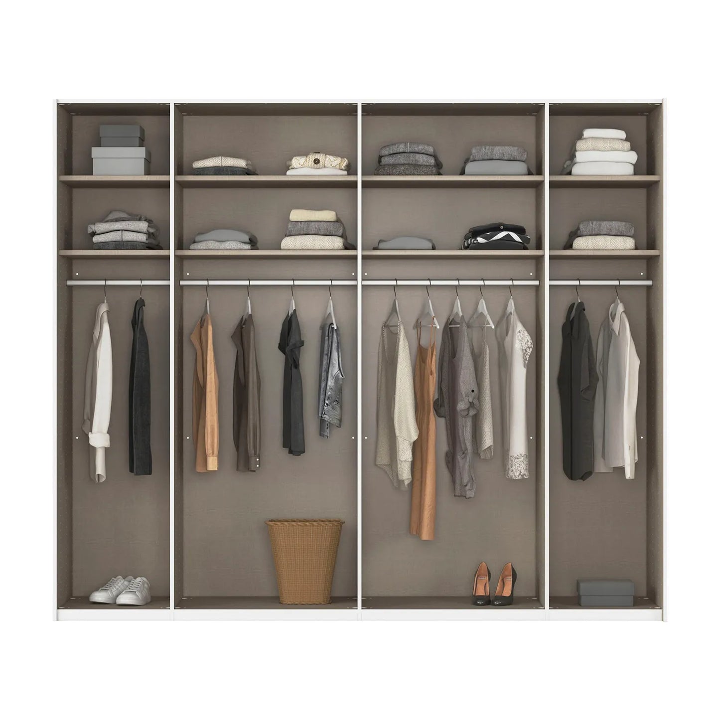 Rauch Tegra Fusion White Glass and Wild Oak Sliding Door Wardrobe - interior view Styled in a Living Room