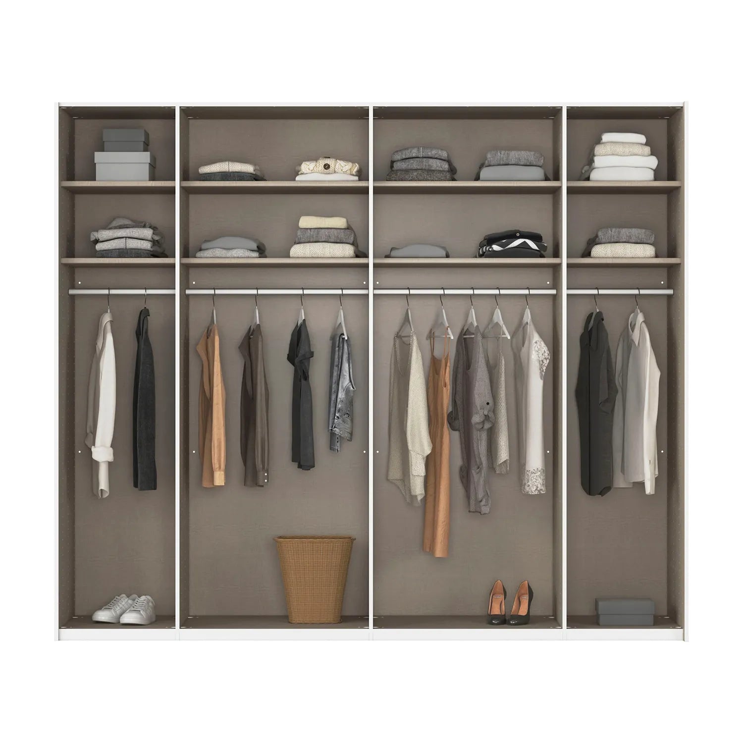 Rauch Tegra Fusion White Glass and Wild Oak Sliding Door Wardrobe - interior view Styled in a Living Room