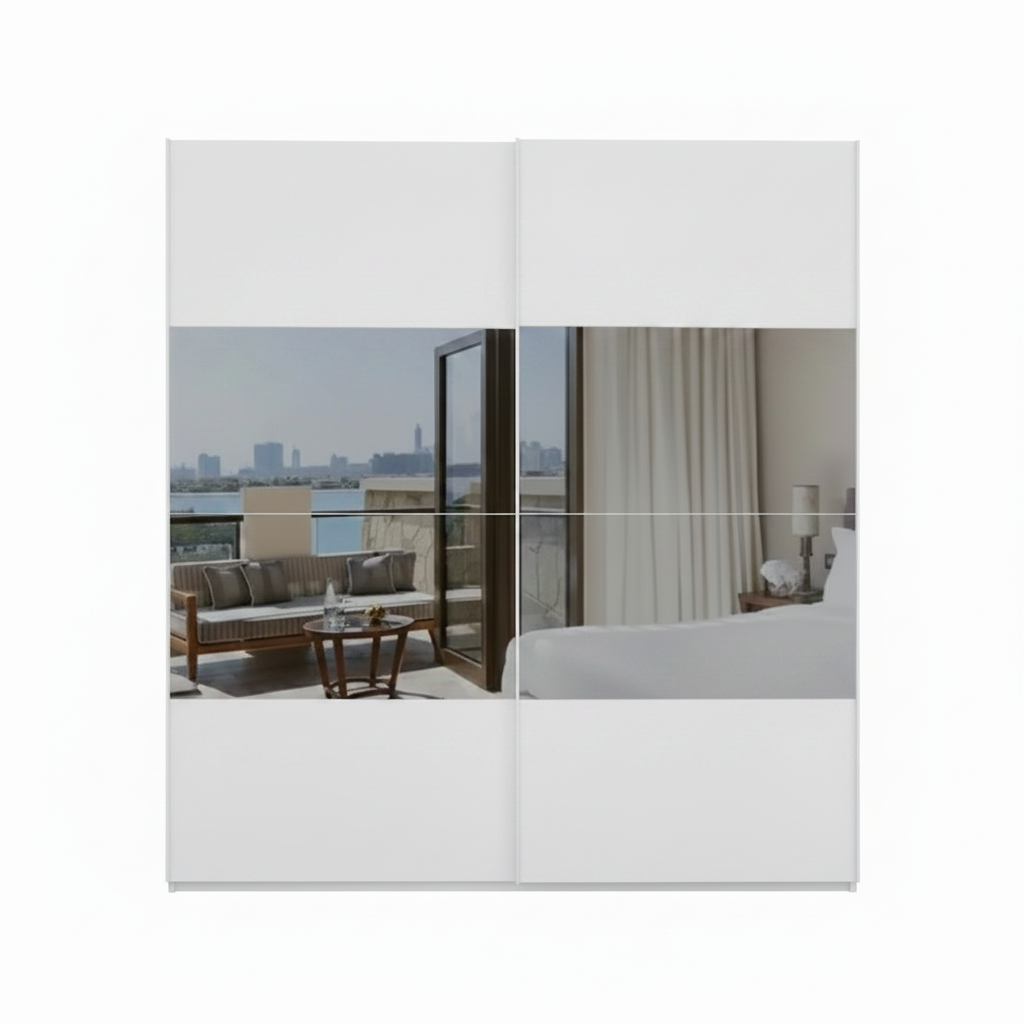 German sliding wardrobe with white decor finish and mirror panels