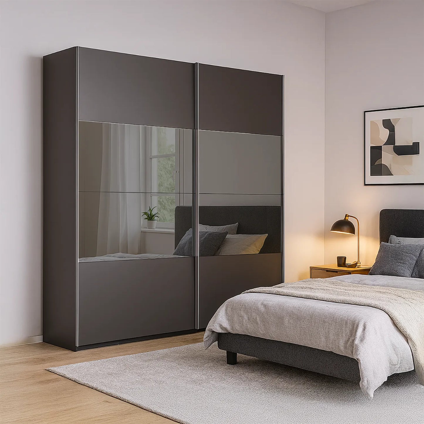 Modern Nimbus large wardrobe with grey Mirror