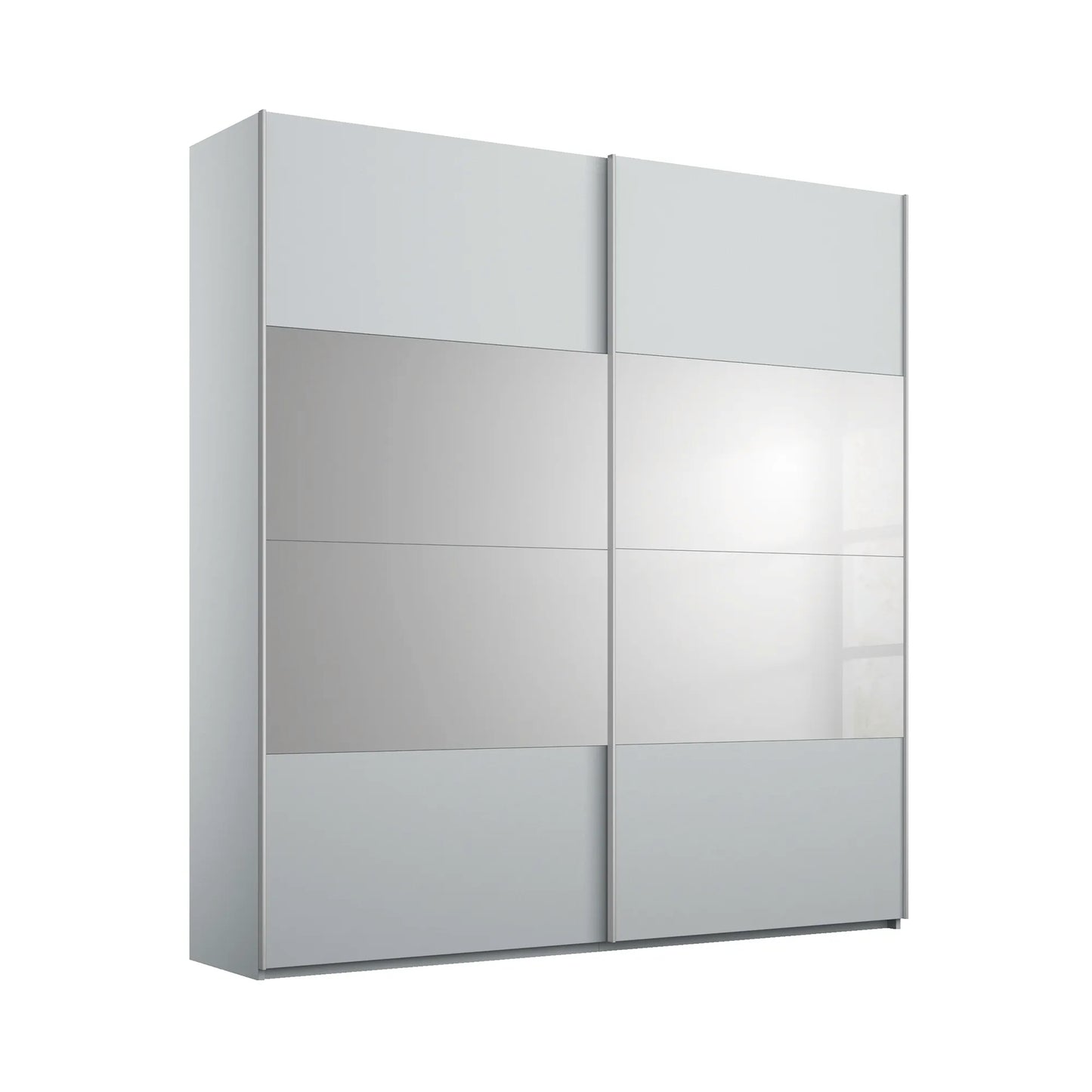 Modern Nimbus Grey wardrobe with sliding doors and Grey Mirror on a white background