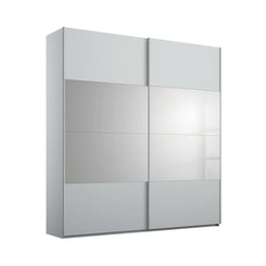 Modern Nimbus Grey wardrobe with sliding doors and Grey Mirror on a white background