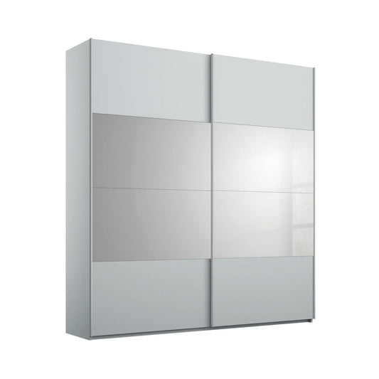 Modern Nimbus Grey wardrobe with sliding doors and Grey Mirror on a white background