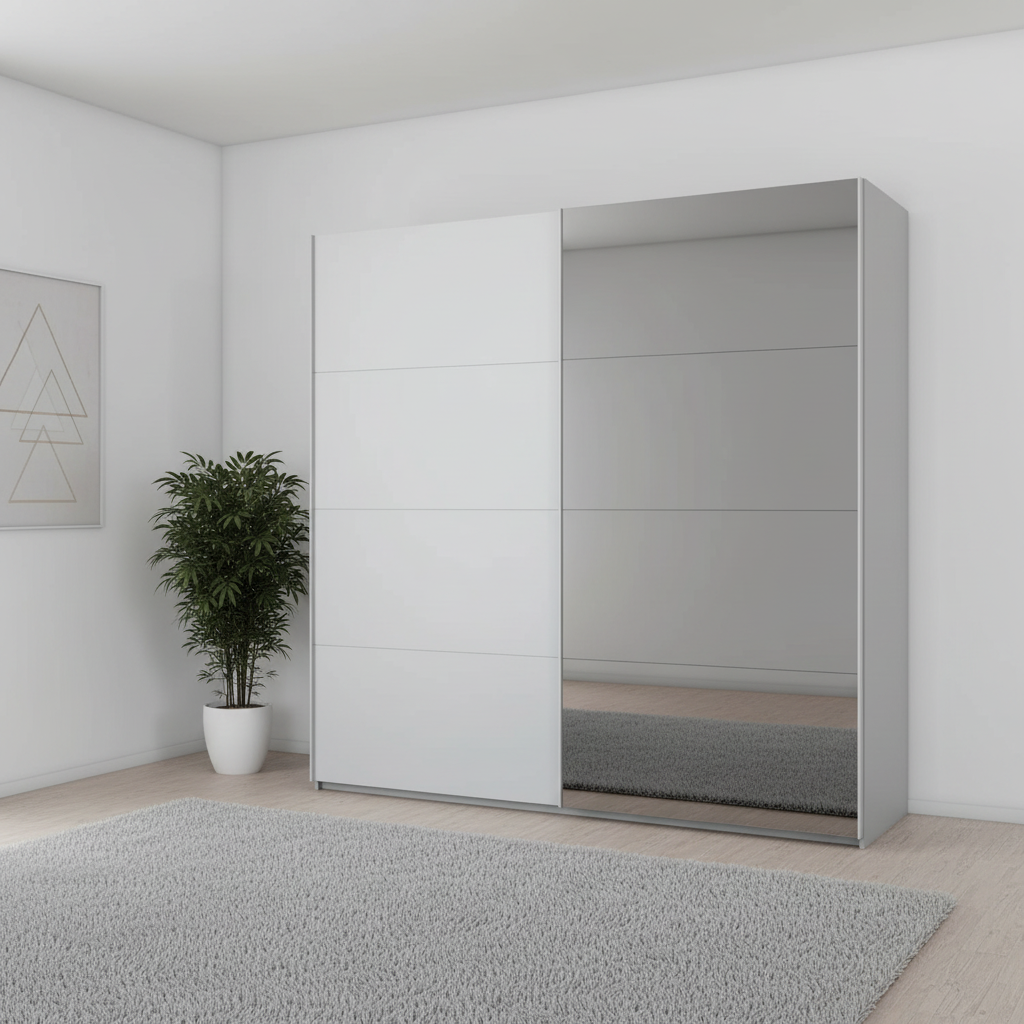 Rauch X-Tend Silver Grey Sliding Door Wardrobe with Grey Mirror