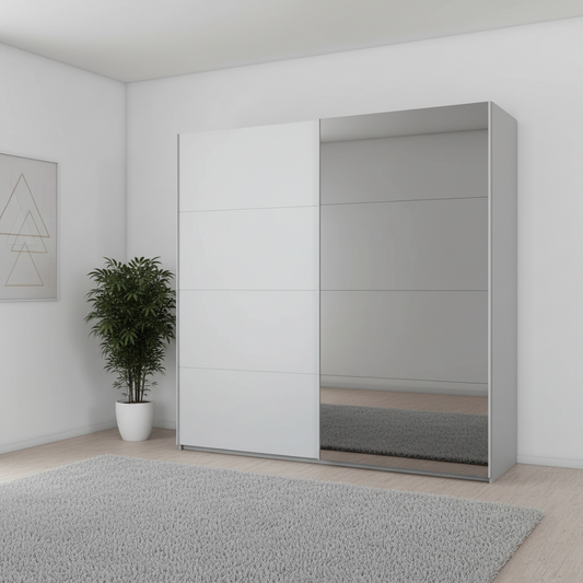 Rauch X-Tend Silver Grey Sliding Door Wardrobe with Grey Mirror
