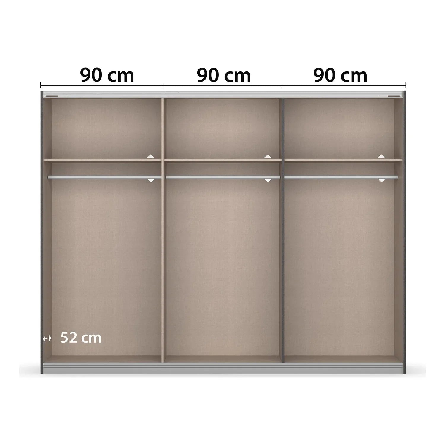 Rauch Mosbach White Glass Large 3 Door Sliding Wardrobe -W271cm - Interior view