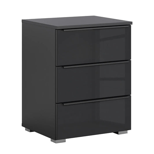 Rauch Novus 3 Drawer Beside Table With Glass in Graphite