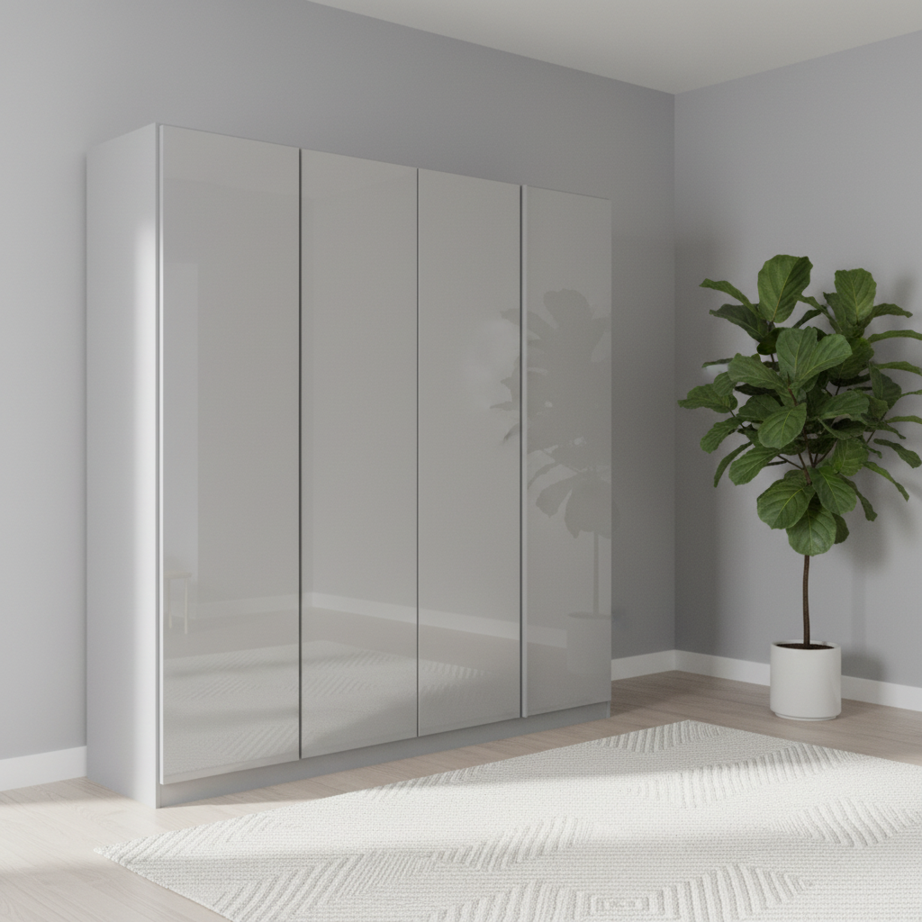 Rauch Monostar Novus Silk Grey Glass Front  4 Door Hinged Wardrobe Width 181 Height 210cm