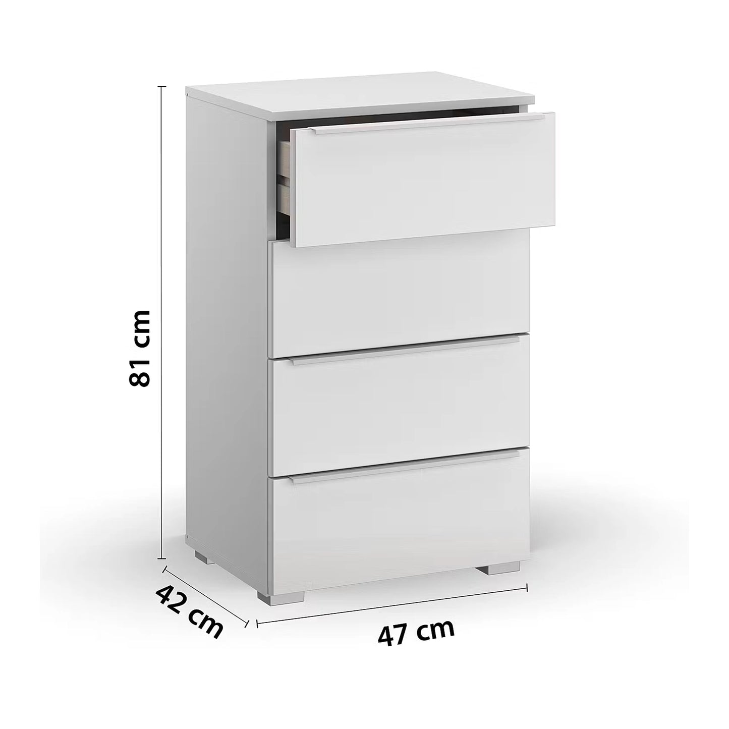 Rauch Novus 4 Drawer Narrow Chest With Glass in White - Dimensions