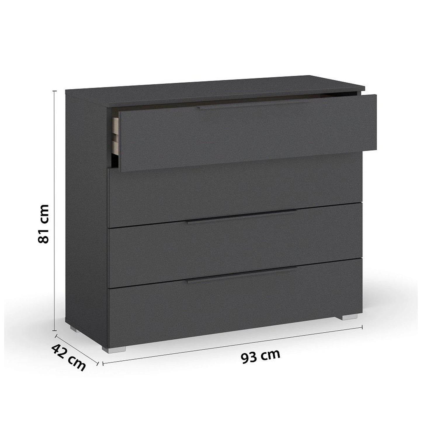 Rauch Novus 4 Drawer Wide Chest in Graphite - Dimensions