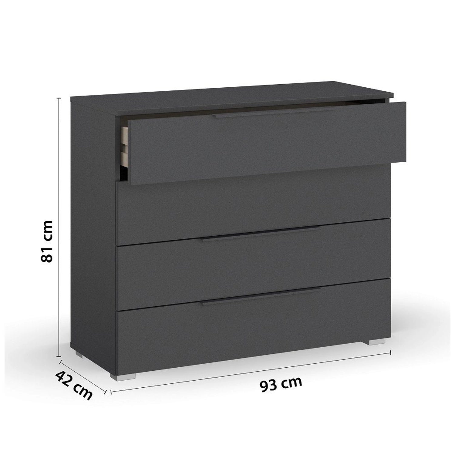 Rauch Novus 4 Drawer Wide Chest in Graphite - Dimensions
