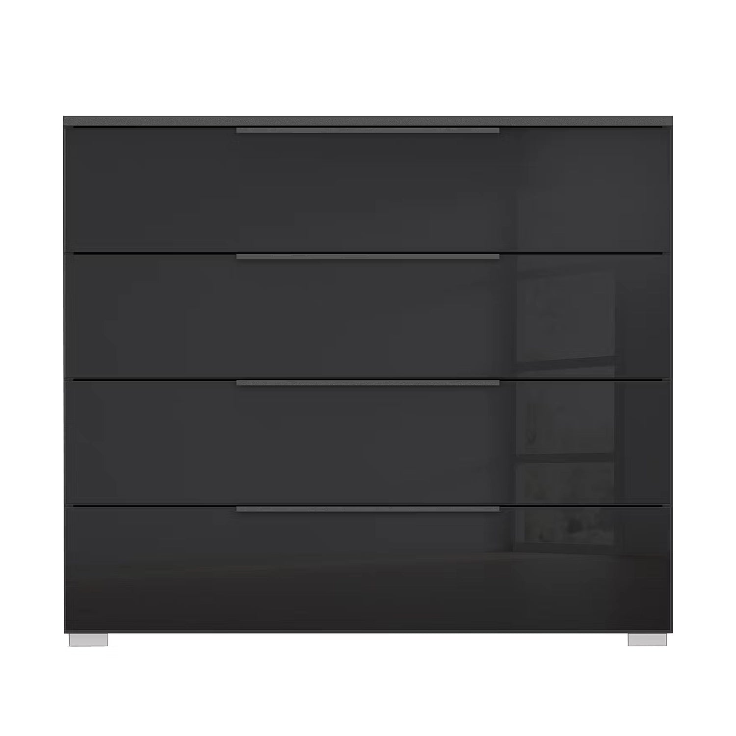 Rauch Novus 4 Drawer Wide Chest With Glass in Graphite - Front View