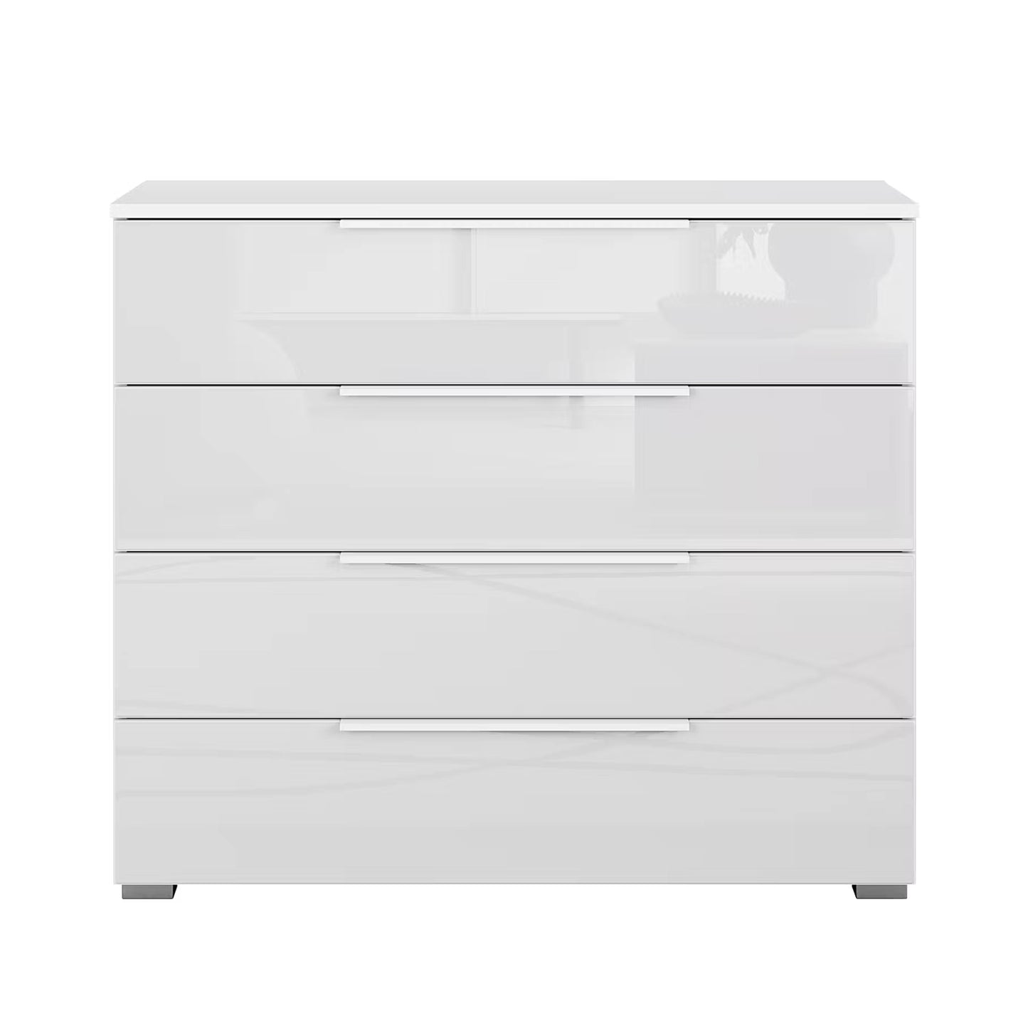 Rauch Novus 4 Drawer Wide Chest With Glass in White - Front View