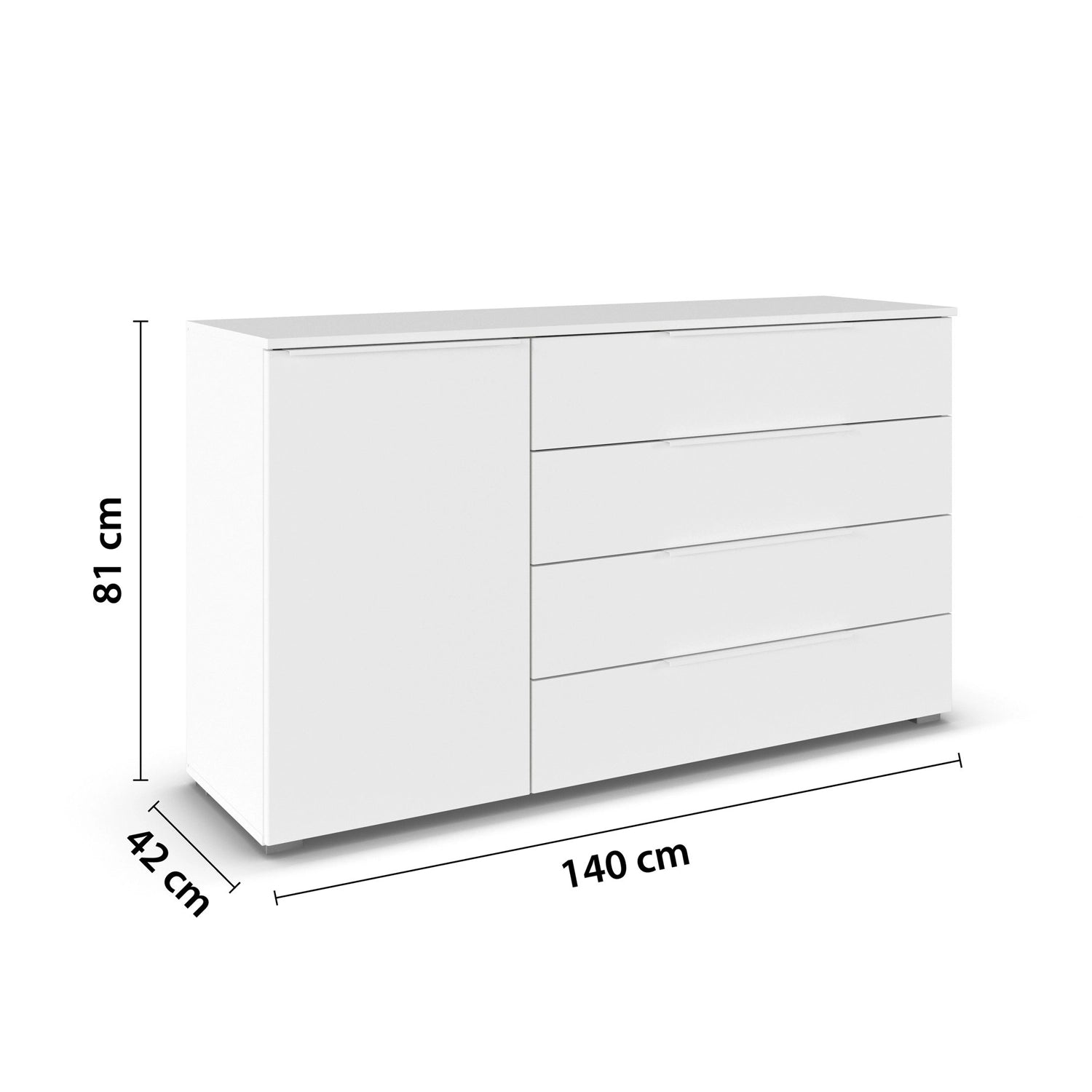 Rauch Novus Large 1 Door 4 Drawer Chest in White- W140cm - Dimensions