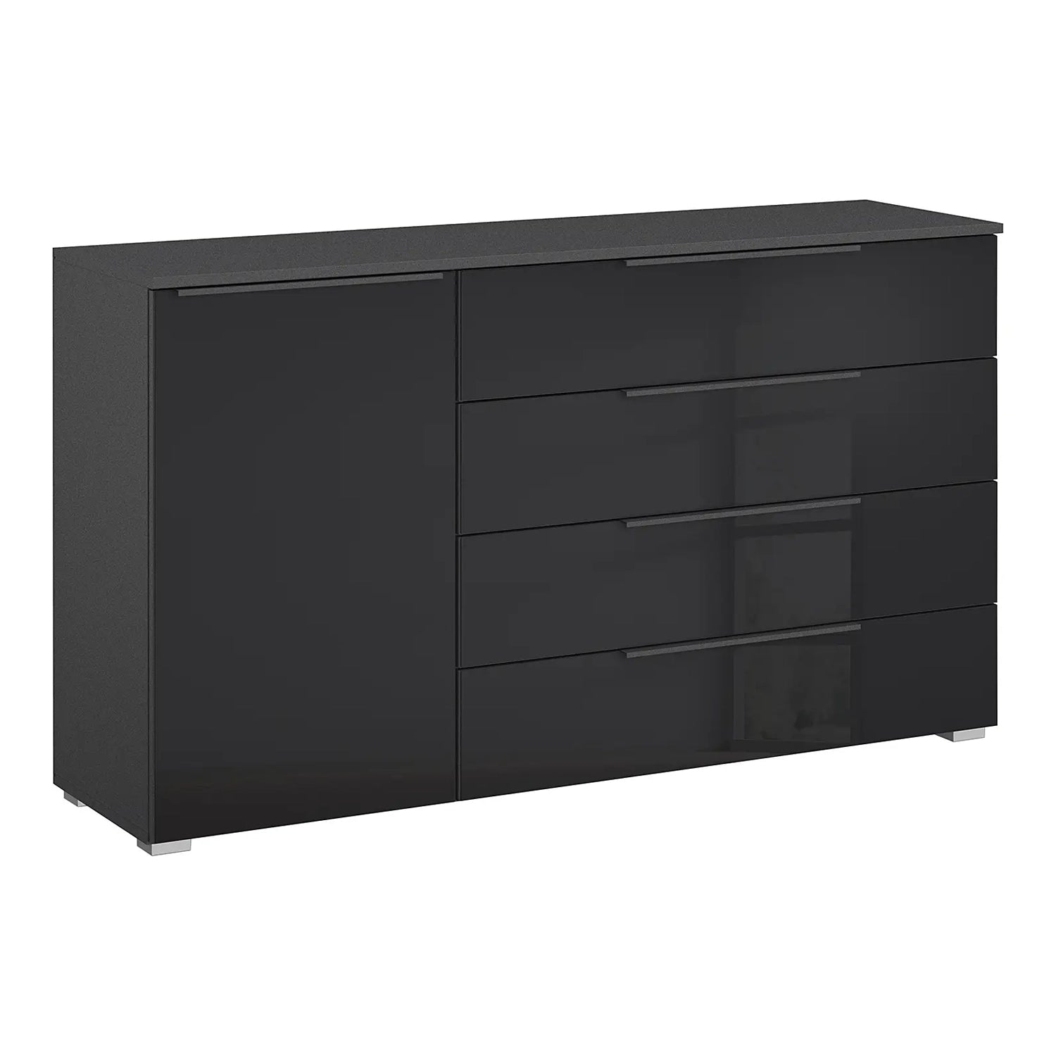 Rauch Novus Large 1 Door 4 Drawer Chest With Glass in Graphite - W140cm